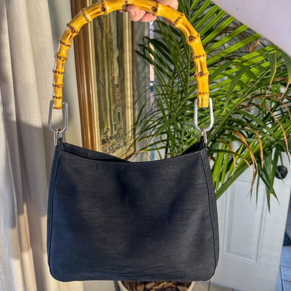 🖤 MONDANI Vintage Y2K Black Bamboo Handle Baguette / Top Handle Purse - Picture 9 of 10